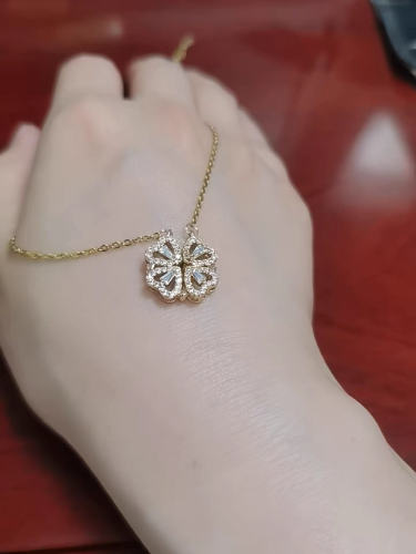 Sterling Silver Heart Shaped and Four Leaf Clover Convertible Pendant Necklace Crystals Jewelry for Women photo review