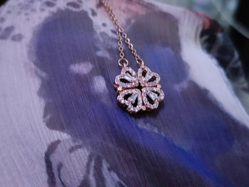 Sterling Silver Heart Shaped and Four Leaf Clover Convertible Pendant Necklace Crystals Jewelry for Women photo review