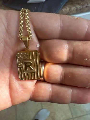 A-Z Necklace for Men Boys, American Flag Stainless Steel Letter Pendent Chain 20+2 Inches photo review