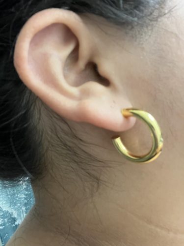 14K Gold Plated Lightweight Chunky Open Hoops for Women | Trendy Gold Hoop Earrings photo review