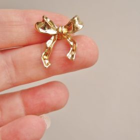 925 Sterling Silver Post Gold Silver Bow Earrings Women Ribbon Stud Earrings Gift photo review