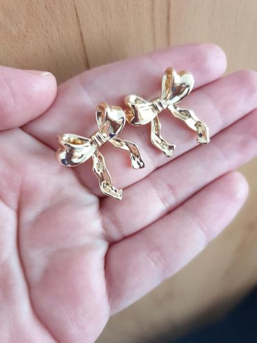 925 Sterling Silver Post Gold Silver Bow Earrings Women Ribbon Stud Earrings Gift photo review