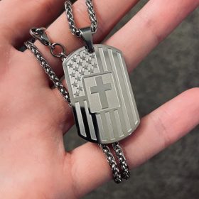 American Dog Tag Necklace Bible Verse Pendant, Men Boys Stainless Steel Cross Patriotic Flag Jewelry Gift 24 Inches Chain photo review
