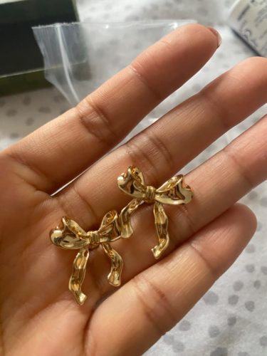925 Sterling Silver Post Gold Silver Bow Earrings Women Ribbon Stud Earrings Gift photo review