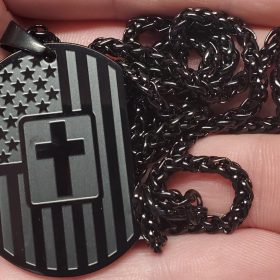 American Dog Tag Necklace Bible Verse Pendant, Men Boys Stainless Steel Cross Patriotic Flag Jewelry Gift 24 Inches Chain photo review