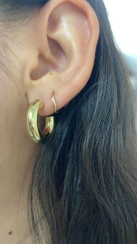 14K Gold Plated Lightweight Chunky Open Hoops for Women | Trendy Gold Hoop Earrings photo review
