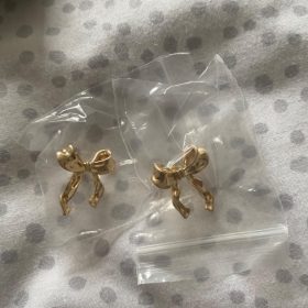 925 Sterling Silver Post Gold Silver Bow Earrings Women Ribbon Stud Earrings Gift photo review