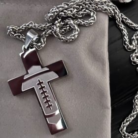 Football Cross Necklace for Boys Men Stainless Steel Bible Verse Pendant with 20+2 Inch Chain First Communion Baptism Religious Sports Jewelry Gift photo review