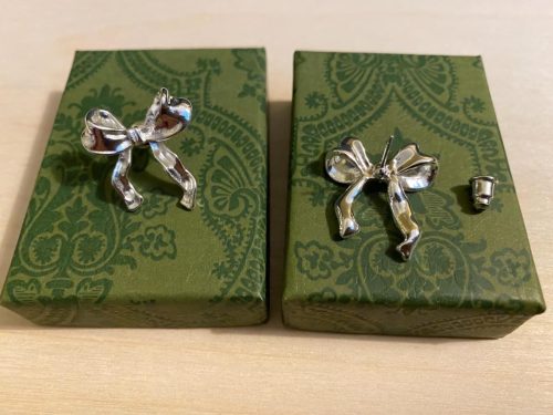 925 Sterling Silver Post Gold Silver Bow Earrings Women Ribbon Stud Earrings Gift photo review