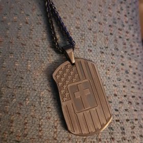 American Dog Tag Necklace Bible Verse Pendant, Men Boys Stainless Steel Cross Patriotic Flag Jewelry Gift 24 Inches Chain photo review