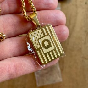 A-Z Necklace for Men Boys, American Flag Stainless Steel Letter Pendent Chain 20+2 Inches photo review