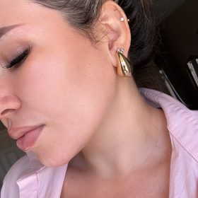 Chunky Gold Hoop Earrings for Women, Dupes Earrings Lightweight Waterdrop Hollow Open Hoops, Hypoallergenic Gold Plated Earrings Fashion Jewelry for Women Girls photo review