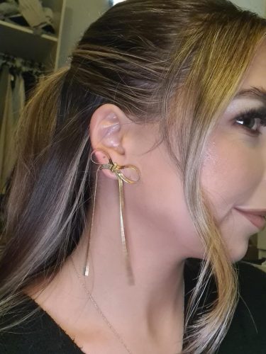 925 Sterling Silver Post Gold Silver Bow Earrings Women Ribbon Stud Earrings Gift photo review