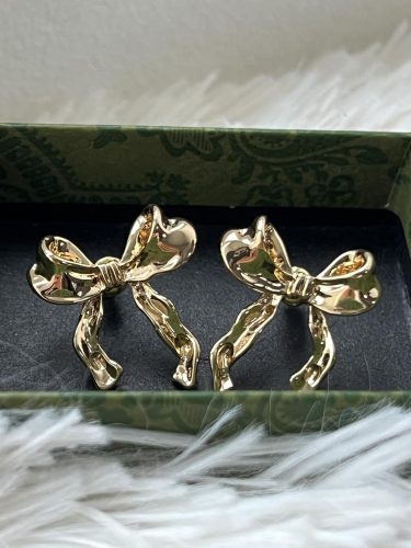 925 Sterling Silver Post Gold Silver Bow Earrings Women Ribbon Stud Earrings Gift photo review