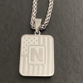 A-Z Necklace for Men Boys, American Flag Stainless Steel Letter Pendent Chain 20+2 Inches photo review