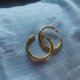 14K Gold Plated Lightweight Chunky Open Hoops for Women | Trendy Gold Hoop Earrings photo review