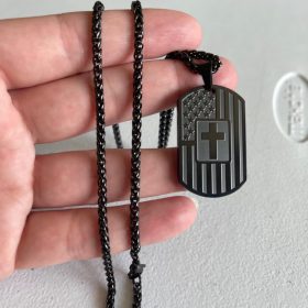 American Dog Tag Necklace Bible Verse Pendant, Men Boys Stainless Steel Cross Patriotic Flag Jewelry Gift 24 Inches Chain photo review