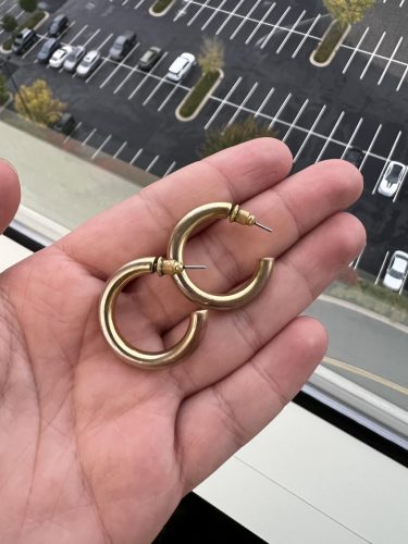 14K Gold Plated Lightweight Chunky Open Hoops for Women | Trendy Gold Hoop Earrings photo review