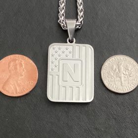 A-Z Necklace for Men Boys, American Flag Stainless Steel Letter Pendent Chain 20+2 Inches photo review