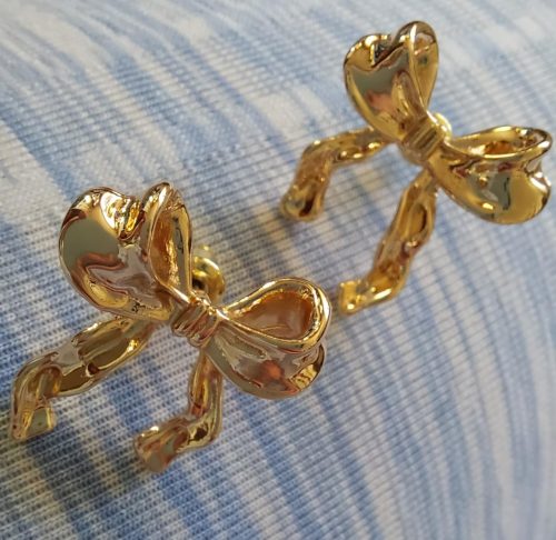 925 Sterling Silver Post Gold Silver Bow Earrings Women Ribbon Stud Earrings Gift photo review