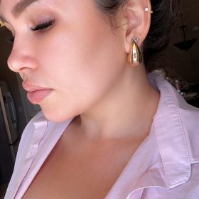 Chunky Gold Hoop Earrings for Women, Dupes Earrings Lightweight Waterdrop Hollow Open Hoops, Hypoallergenic Gold Plated Earrings Fashion Jewelry for Women Girls photo review