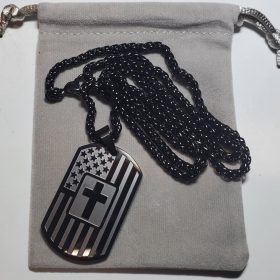 American Dog Tag Necklace Bible Verse Pendant, Men Boys Stainless Steel Cross Patriotic Flag Jewelry Gift 24 Inches Chain photo review