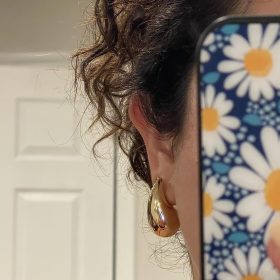 Chunky Gold Hoop Earrings for Women, Dupes Earrings Lightweight Waterdrop Hollow Open Hoops, Hypoallergenic Gold Plated Earrings Fashion Jewelry for Women Girls photo review