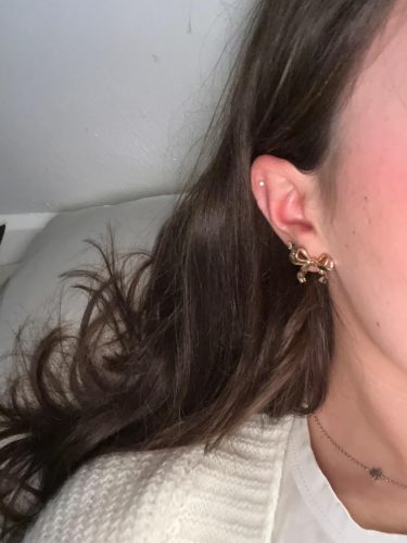925 Sterling Silver Post Gold Silver Bow Earrings Women Ribbon Stud Earrings Gift photo review