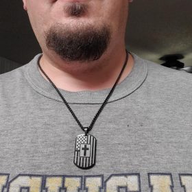 American Dog Tag Necklace Bible Verse Pendant, Men Boys Stainless Steel Cross Patriotic Flag Jewelry Gift 24 Inches Chain photo review