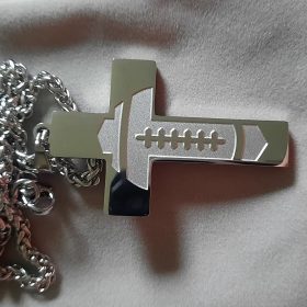 Football Cross Necklace for Boys Men Stainless Steel Bible Verse Pendant with 20+2 Inch Chain First Communion Baptism Religious Sports Jewelry Gift photo review
